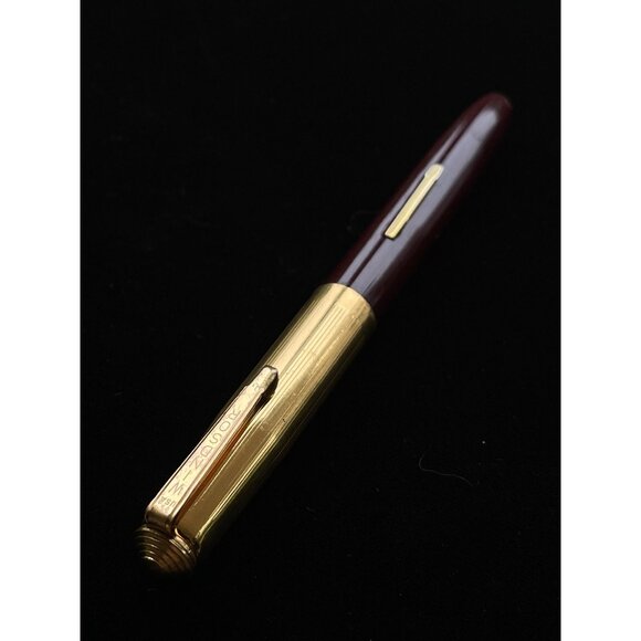 1950's Gold Cap Windsor Fountain Pen Lever Fill Gold Cap Maroon Barrel 14K Nib - Picture 7 of 7